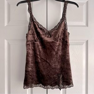 NWT Express Velvet Like Brown Lace Trim Camisole Size M